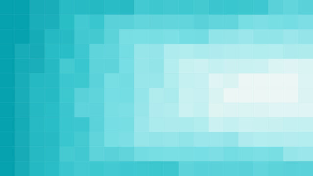 Cyan mosaic tiles arranged in a rectangular grid create an abstract glowing tunnel.