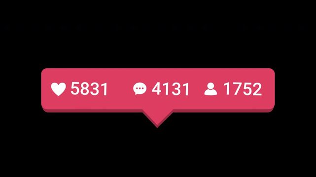 Social Media Counter Animation with love Comments and Likes Transparent Background