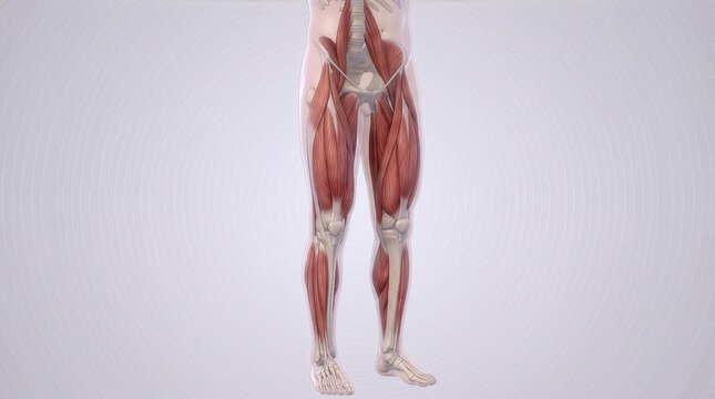 Upper leg muscles and anatomy concept on human body with focus on lower limbs and skeletal structure