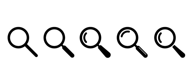 Magnifying Glass Search icon Set. Minimal Exploration Magnifier Tool Symbol. Vector Illustration.