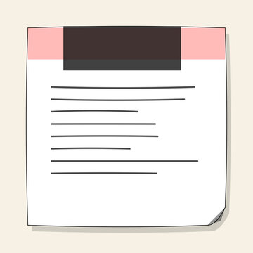 Square sticky note with pink border and dark header bar