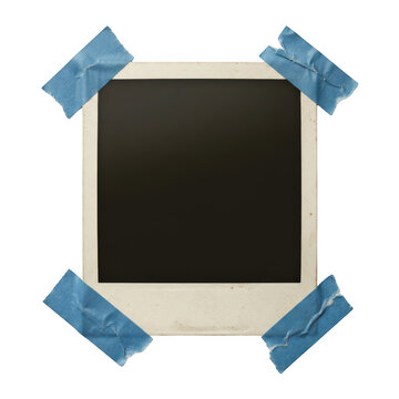 Vintage polaroid photo frame with blue tape corners