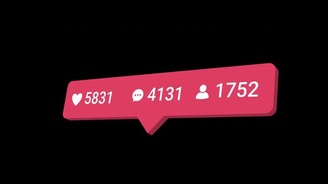 Social Media Counter Animation with love Comments and Likes Transparent Background