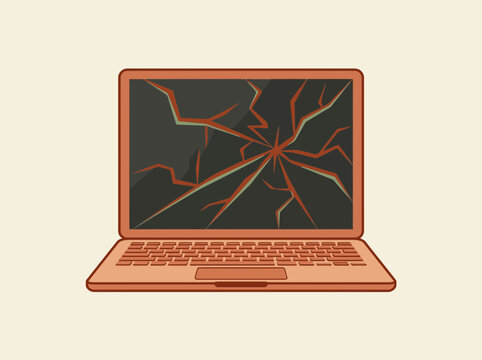 Illustration of a laptop computer with a cracked and shattered display screen.