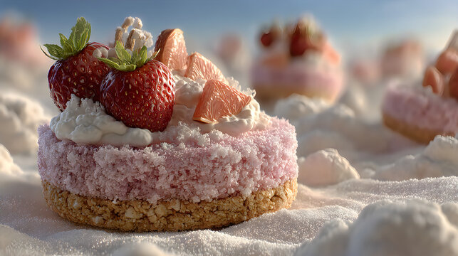 Floating dessert islands fruit clouds sweet fantasy landscape images