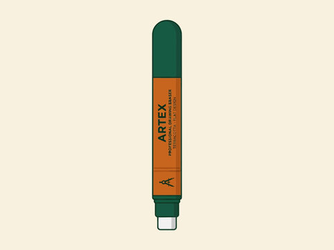 Green and Orange Artex Brand Marker Pen Illustration on Plain Background.