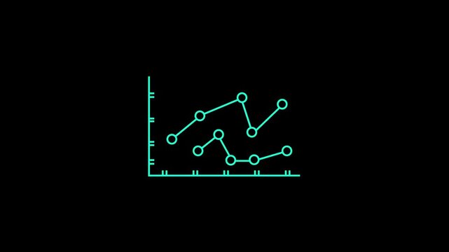 Animated Neon Line Graph Icon with Alpha Channel on Black Background
