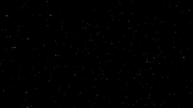 White twinkling stars and subtle sparkling lights appear across a deep black background, creating an elegant cosmic effect for overlays, backgrounds, transitions and motion graphics.