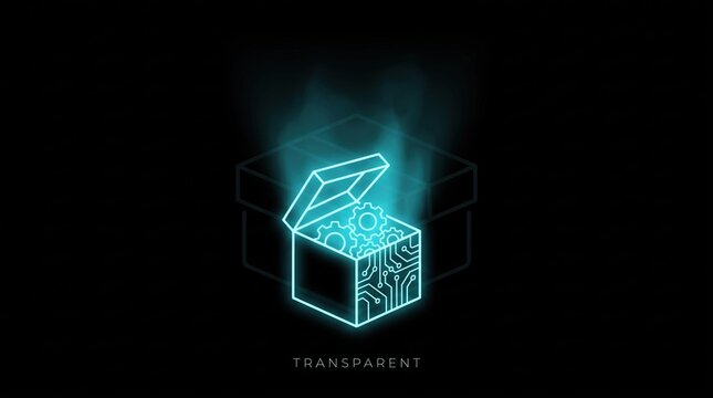 Glowing open box revealing internal gears and circuits as a concept for transparent algorithms and explainable AI
