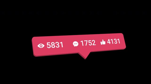 Social Media Counter Animation with Views Comments and Likes Transparent Background