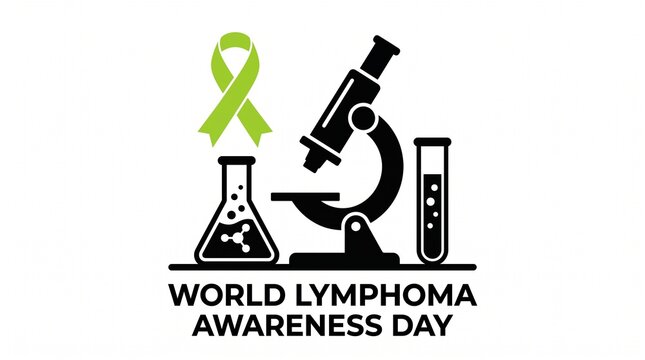 World lymphoma awareness day logo with ribbon and microscope
