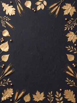 Gold autumn leaves and wheat creating border