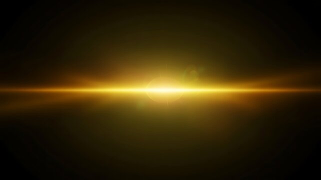 Cinematic Golden Anamorphic Lens Flare Effect with Horizontal Light Streaks Isolated on Black Background