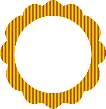Golden scalloped circular frame with a striped metallic texture, designed as an elegant decorative border or label element.