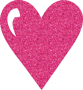 Sparkling pink glitter heart with a decorative highlight cutout, designed as a glamorous romantic element.
