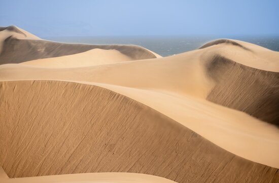 Sand dunes with wave patterns, dune sea, sandy desert, impressive desert landscape, Namib Naukluft Park, Namib desert, Namibia