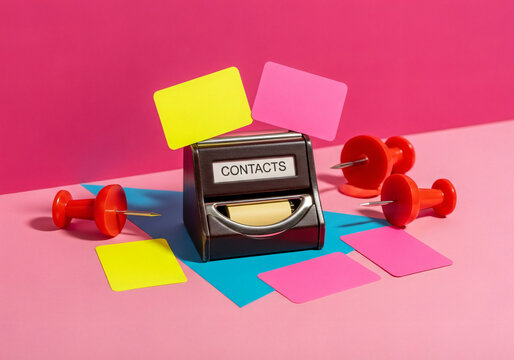 Retro Rolodex Contacts Indexer with Sticky Notes and Push Pins
