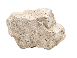 Rough textured off-white sedimentary rock specimen isolated on white background © 7Author