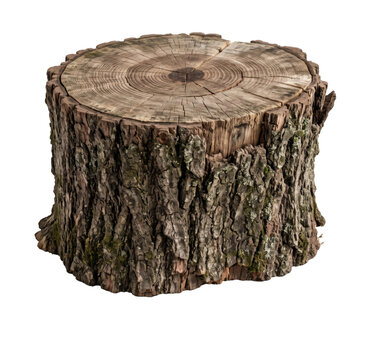 Weathered tree stump with visible growth rings and rough bark texture