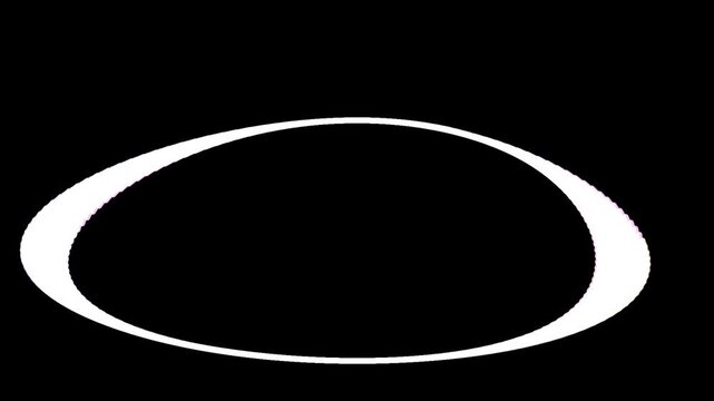 White abstract ring shape on black background. Circular vector icon and geometric frame. Minimalist white oval loop symbol. Empty circle outline logo element.