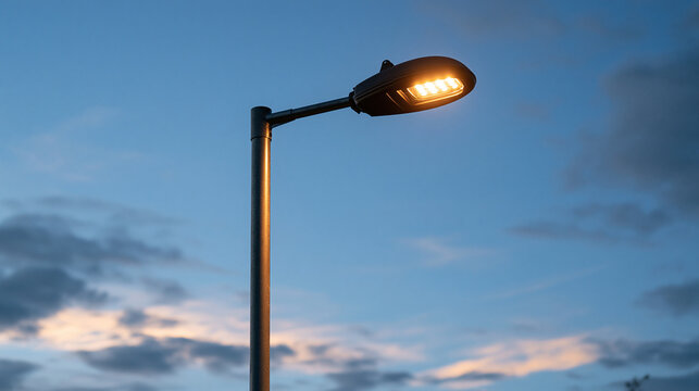 Single street LED lighting pole offering efficient illumination for a bright urban area enhancing visibility and safety no people bright LED lighting pole urban illumination