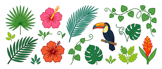 Obraz premium Tropical Toucan Bird and Exotic Plants Illustration