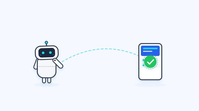 Cute Robot Delivers Digital Finance Transfer Through Mobile Device.