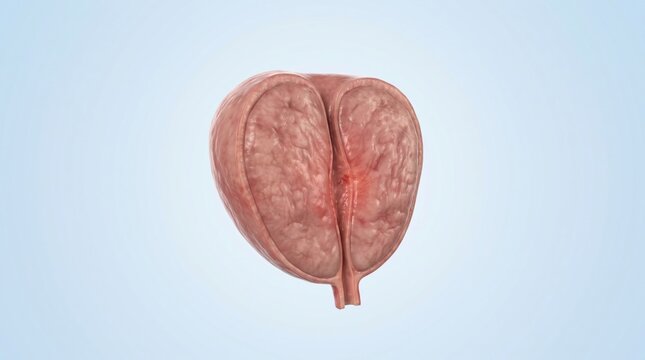 Acute prostatitis shown in premium clinical CGI with swollen inflamed prostate tissue surrounding the urethra on a clean medical background.