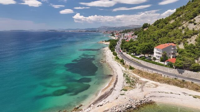 Coastal Road And Pier Along The Podstrana Waterfront, Croatia