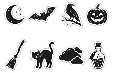 Obraz premium Set of cute black and white halloween stickers and icons