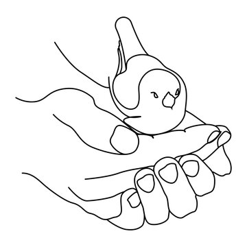 Continuous Line Art Hands Holding Bird Vector PNG Concept Illustration Isolated on Transparent Background

