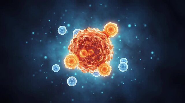 Immune System T-Cells Attacking Cancerous Tumorous Cell, Microscopic 3D Medical Animation