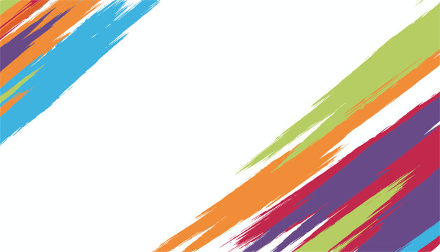 Artistic white background with colorful paint brush strokes in diagonal corners leaving space for custom text.