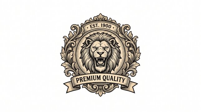 Vintage academic crest with lion and shield emblem