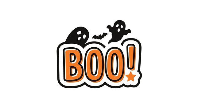 Halloween boo text with cartoon ghosts and bat halloween celebration surprise