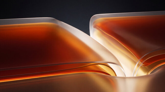 Draped amber glass folds hang like liquid 3D fabric