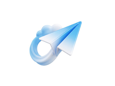 3D paper airplane flying through a stylized cloud loop