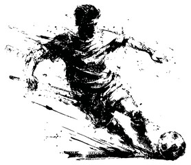 Fototapeta premium dynamic black ink silhouette of a soccer player kicking ball in motion splash art