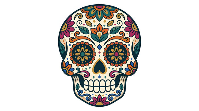 Traditional Mexican calavera sugar skull with colorful floral ornaments for Day of the Dead