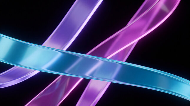 Purple and cyan 3D tubes cross in a glossy weave