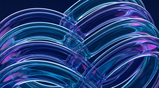 Thick neon 3D ribbons wave in jewel-toned chrome