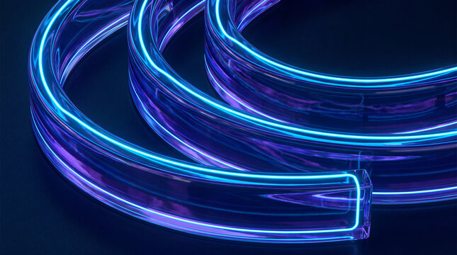 A tight neon 3D coil spirals in glossy chrome tubing