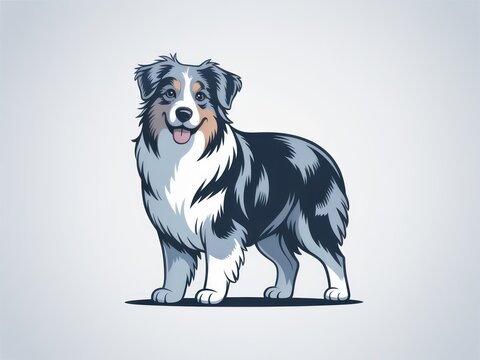 Happy australian shepherd standing alert with detailed fur and expressive eyes