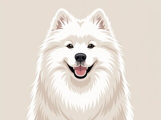 Fototapeta premium Fluffy white dog with smiling face and pink tongue