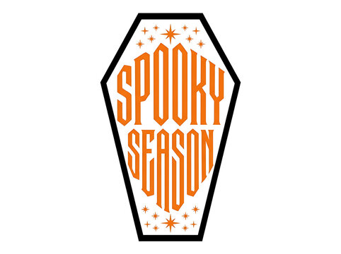 Spooky season typographic badge inside a coffin shape with halloween, typography