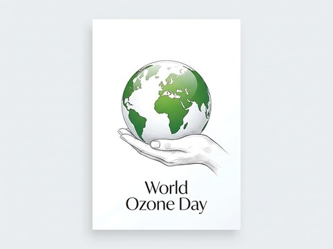 World ozone day poster with a hand holding a globe isolated on white background