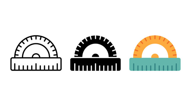 Geometric protractor math tool icon set with semi circle protractor geometry drafting