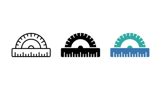 Engineering drafting protractor tool icon set with semi circle protractor geometry