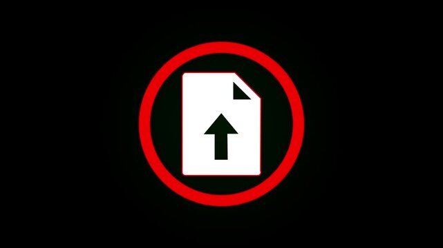 Uploading document icon glitching animation on black background.4k motion video