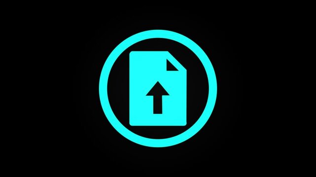 Uploading document icon glitching animation on black background.4k motion video